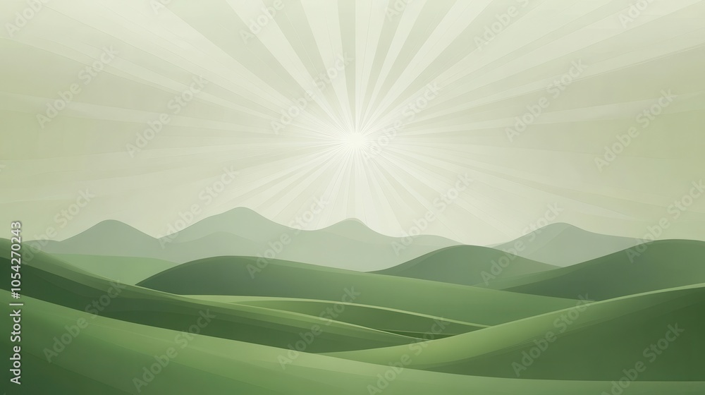 Obraz premium Abstract Green Landscape with Sunburst