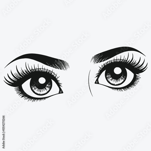 a black and white illustration of a pair of eyes