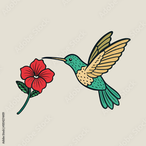 A delicate hummingbird sips nectar from a hibiscus