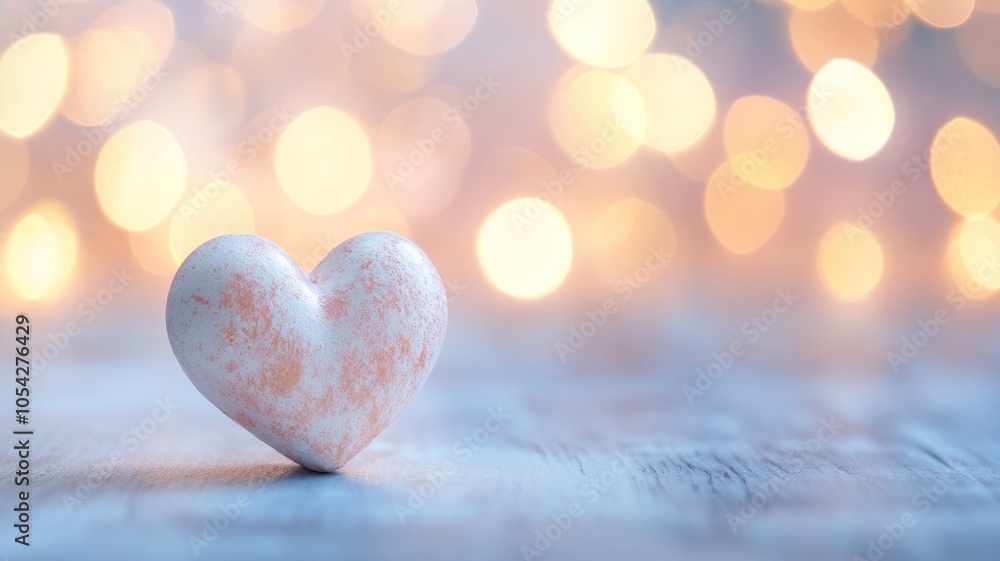 Fototapeta premium Heart-shaped object on blue surface with blurred lights in background
