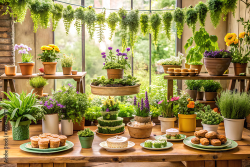 A herbal-themed birthday party setup. Created with AI Generative photo