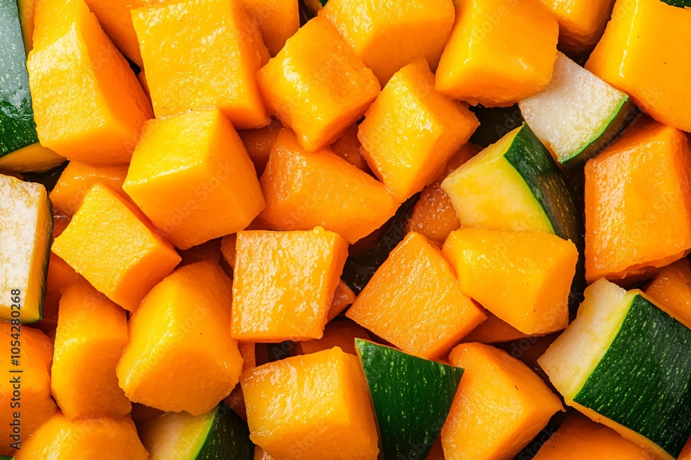 Vibrant kabocha squash (ฟักทองญี่ปุ่น) chunks being simmered in coconut milk for a creamy vegan Thai curry. Vibrant kabocha squash (ฟักทองญี่ปุ่น) chunks being simmered in coconut milk for a creamy vegan Thai curry.
