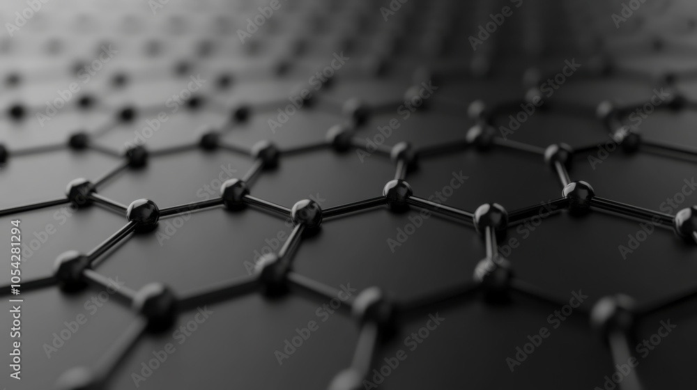 Fototapeta premium Close-up view of a graphene lattice structure showcasing interconnected atoms and bonds under soft lighting