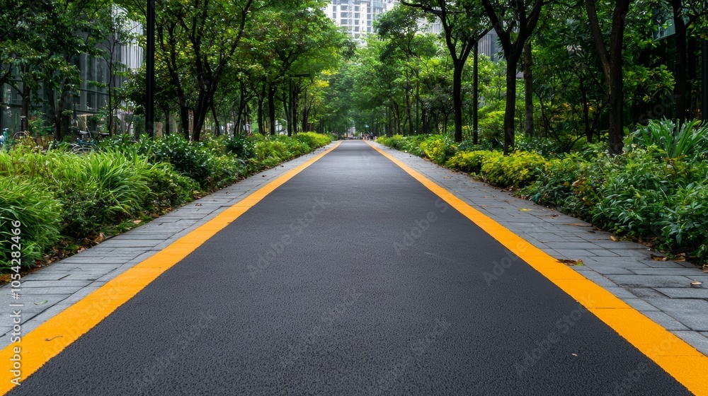 Obraz premium Urban Pathway Surrounded by Lush Greenery