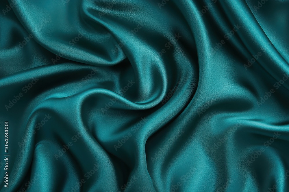 Obraz premium Rich aquamarine satin fabric. Shiny, smooth texture. Soft cascades. Luxurious setting featuring design space. Digital banner. Aerial view, surface arrangement