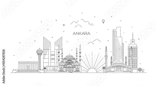 Ankara Cityscape with Landmarks. Outline Ankara Turkey City Skyline with Buildings
