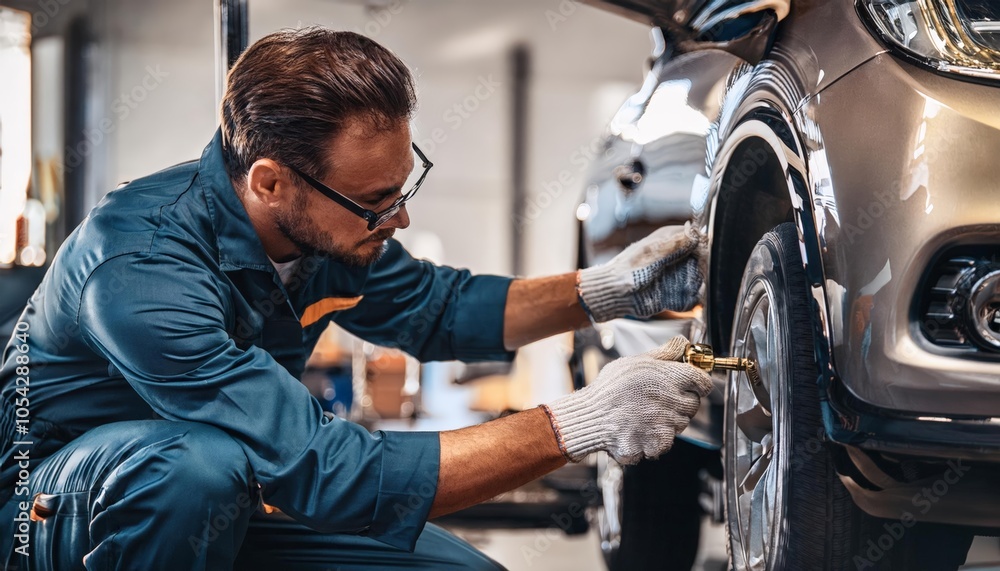 Obraz premium mechanic fixing car 