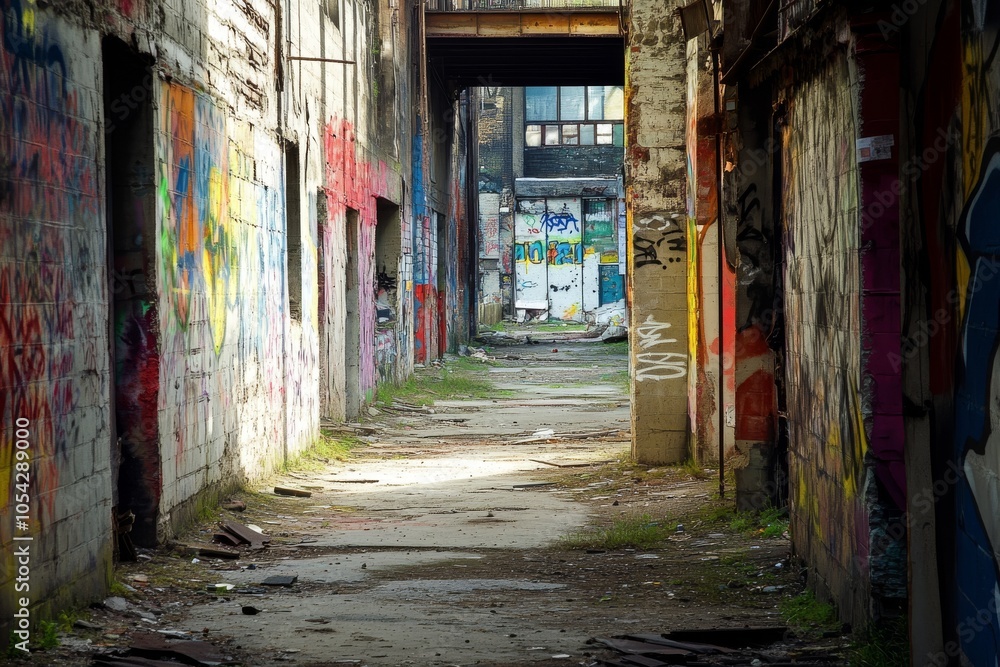 Naklejka premium Vibrant Graffiti Alley: An Urban Exploration