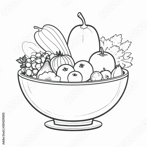 a bowl of vegetable line art,