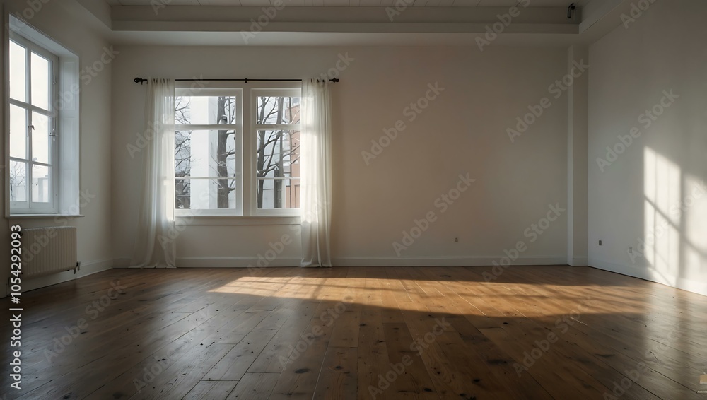 Fototapeta premium Empty room with wooden floors and white walls.