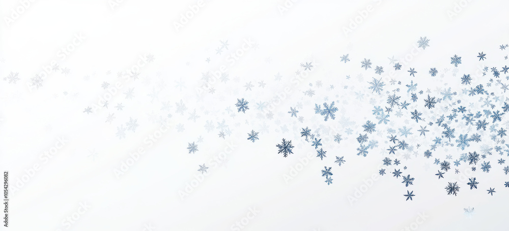 Snowflakes gently falling in serene winter landscape, creating magical atmosphere. delicate blue snowflakes contrast beautifully against soft white background Snowflakes gently falling in serene winter landscape, creating magical atmosphere. delicate blue snowflakes contrast beautifully against soft white background