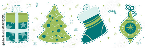 Décorations à découper pour orner un sapin de Noël - Sujets décoratifs dans les tons verts pour les fêtes de fin d'année - Activité manuelle, découpage d'éléments illustrés pour décorer la maison 