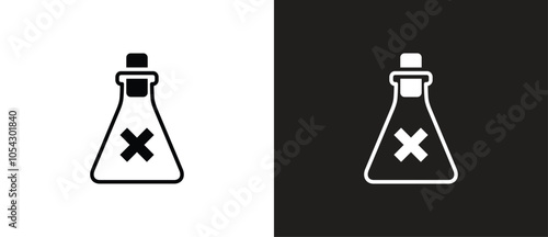 Icon of a bottle with irritant content, Hazmat label on a packaging bottle. Irritant substance symbol, Chemical bottle with danger sign label vector illustration on black and white background.