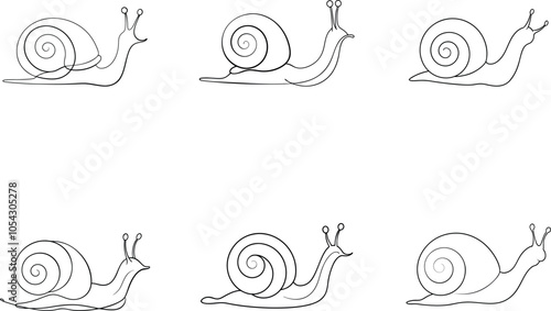 Set of Single Line Snail Silhouette Modern Minimalist Art Design