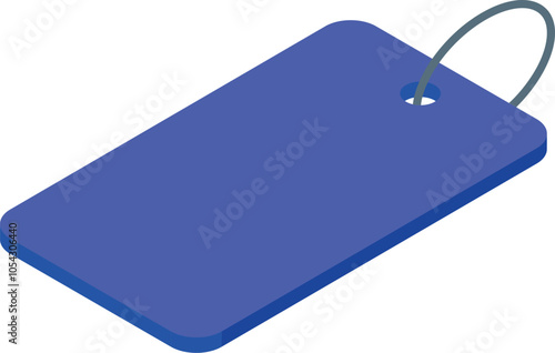 Simple blue rectangular label with a string attached is presented in an isometric view