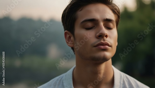 Young man with closed eyes, showing tranquility.