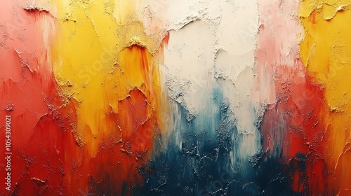 Abstract Canvas with Red, Yellow, White, and Blue Oil Paint photo