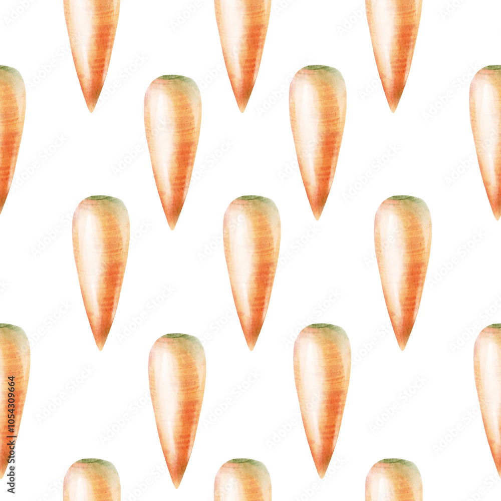 Fototapeta premium Watercolor seamless pattern with sweet carrots.