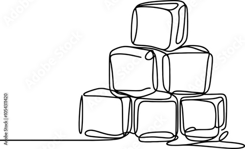 One continuous line illustration of stacked ice cubes, isolated on white background.