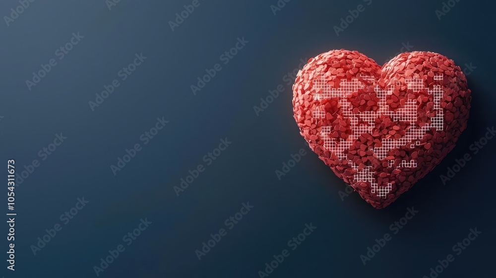 Obraz premium A vibrant heart shape made of colorful sprinkles on a dark blue background, symbolizing love, joy, and celebration in a playful style.