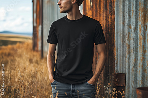 black t-shirt mockup, mockup tshirt, t shirt hanging, male model photo