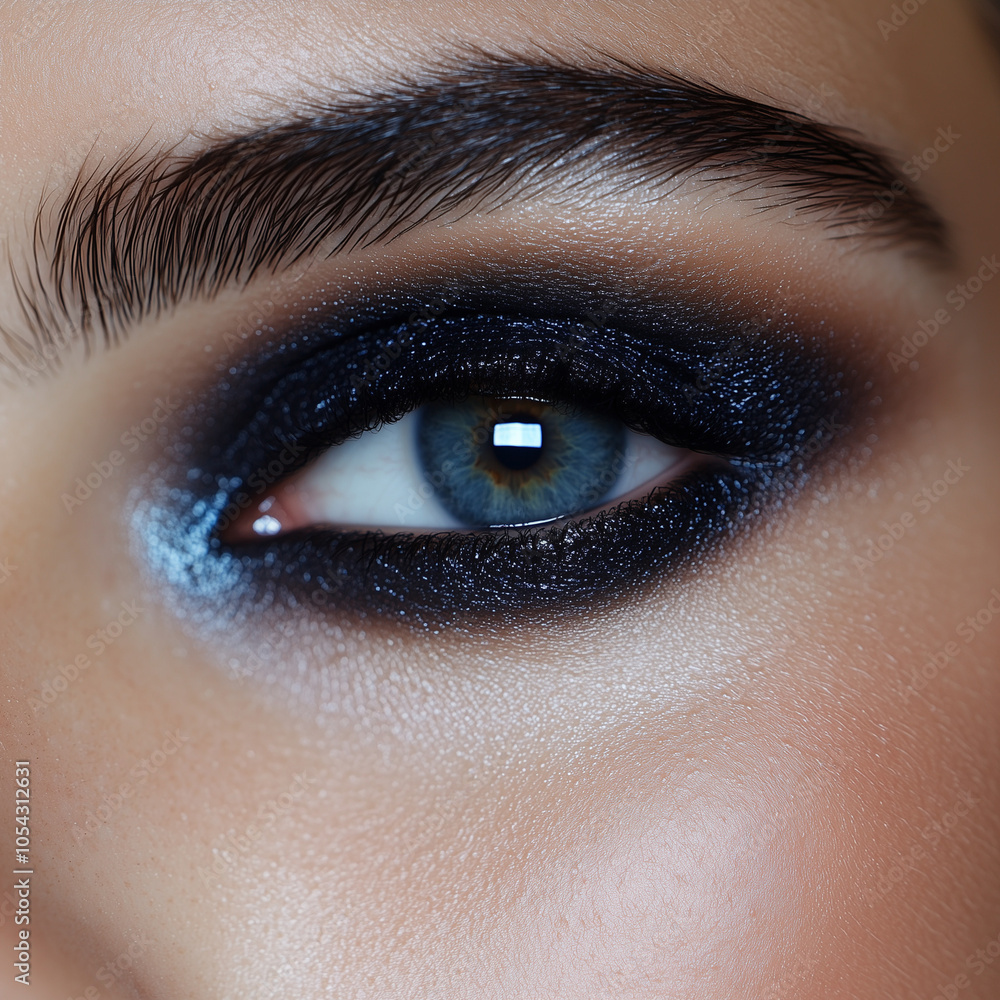 Fototapeta premium blue close up smokey eye makeup hd instagram aesthetic professional blended shimmer sultry thick eyebrow natural night time glam