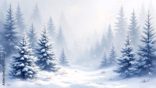 Ethereal Watercolor Winter Forest Background 