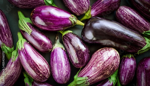 Wallpaper Mural Eggplant Vegetables, Creative background design with food theme, focus on the pile of fresh Eggplant Torontodigital.ca