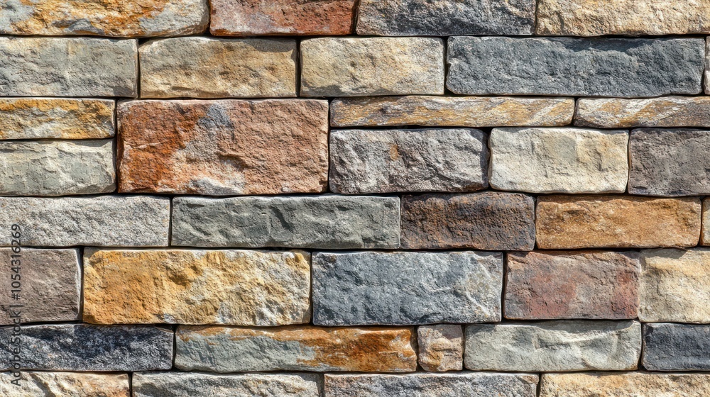 Obraz premium A textured stone wall featuring various colors and shapes of stones.
