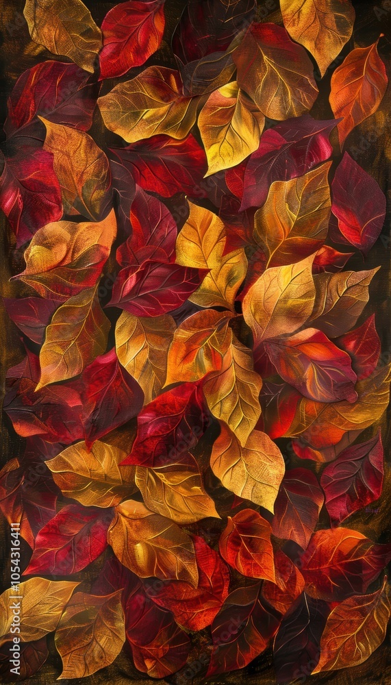 Fototapeta premium Rich Autumn Leaf Patterns in Textured Abstract Design for Seasonal Decor and Art