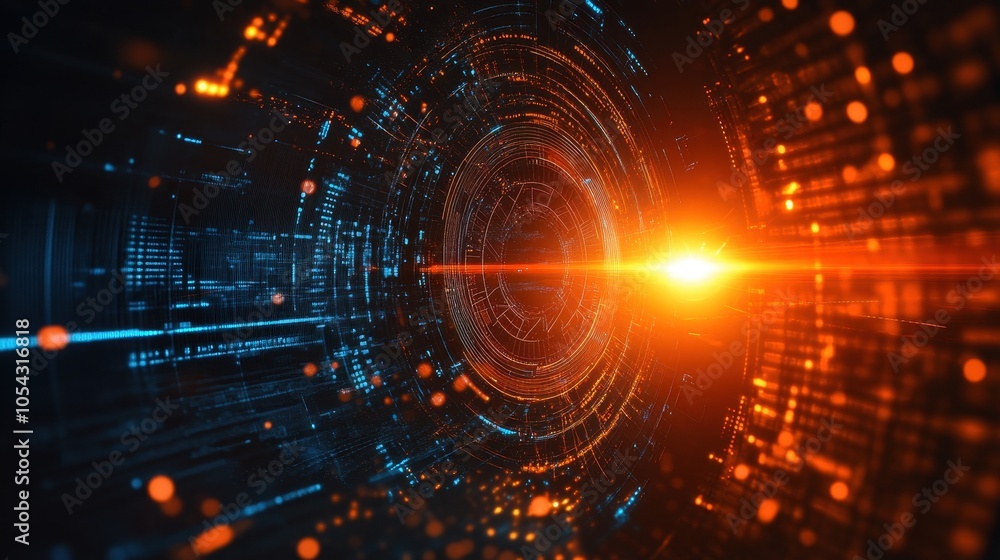 Obraz premium Abstract Digital Tunnel with Glowing Lines and Bokeh