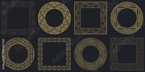 Set decorative circular vintage geometrical ornament.