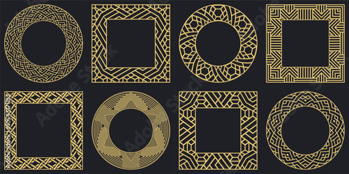 Set decorative circular vintage geometrical ornament.