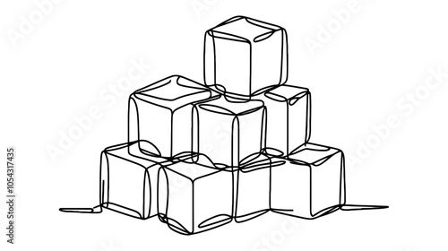 One continuous line illustration of stacked ice cubes, isolated on white background.