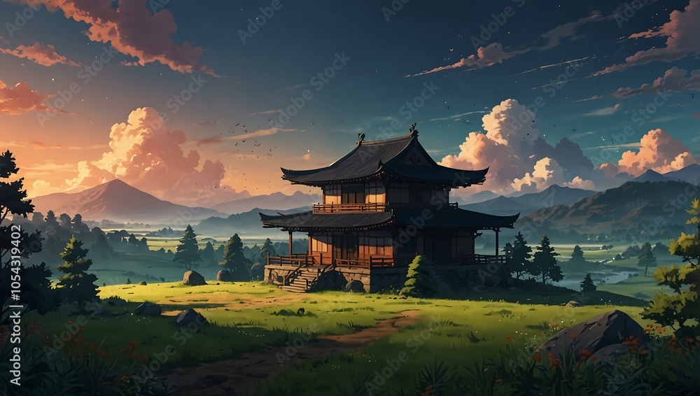 Obraz premium Anime-style landscape theme.