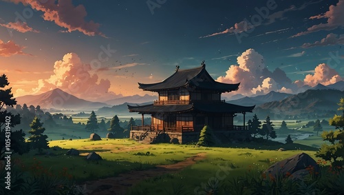 Anime-style landscape theme. photo