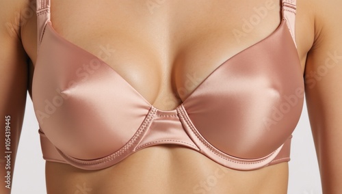 Luxurious rose-gold satin bra with a warm metallic sheen photo