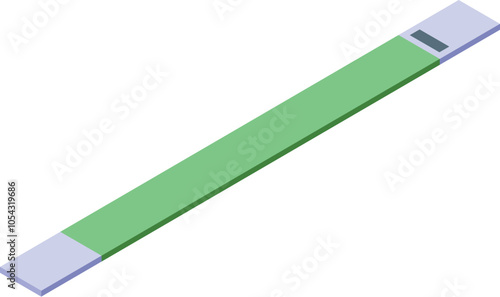 Green wristband lying on a white background, shown in isometric view