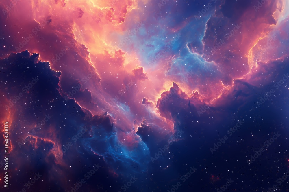 Obraz premium Cosmic Cloudscape: Vibrant Nebula with Stars