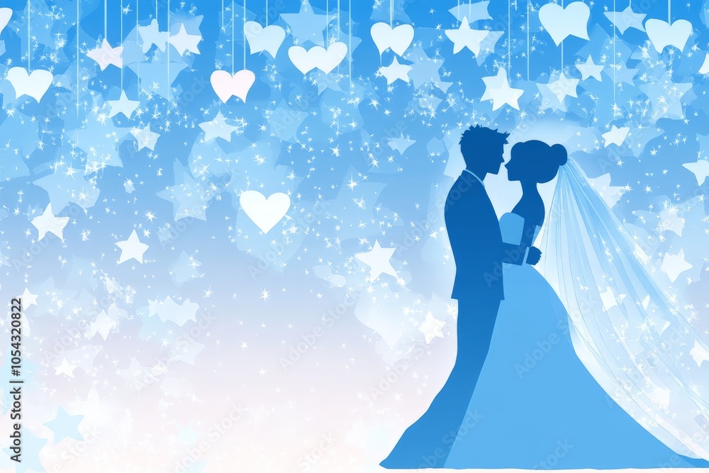 Silhouetted couple sharing a romantic wedding dance under a starry sky ...