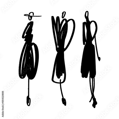 Ink brush fashion girl woman set black abstract podium vector clipart illustration