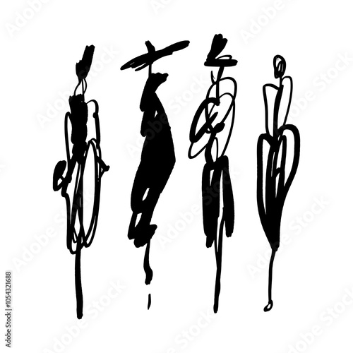 Podium ink brush fashion girl woman set black abstract podium vector clipart illustration