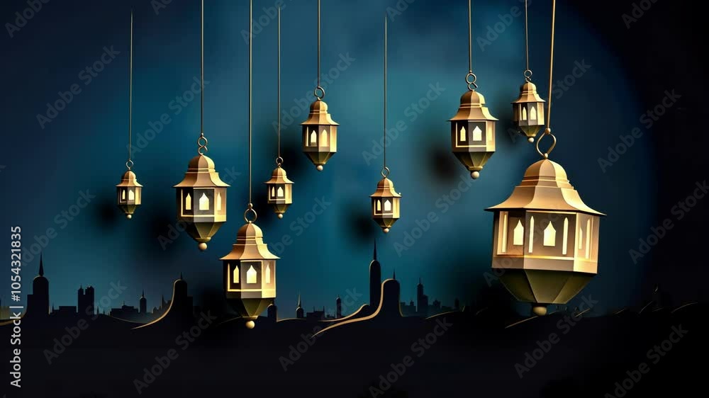 Arab lantern with a light inside in the night on background of lights and bokeh. Ramadan. Banner Arab lantern with a light inside in the night on background of lights and bokeh. Ramadan. Banner
