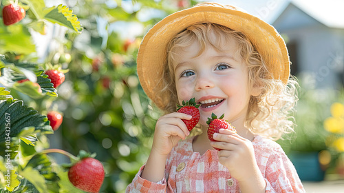little girl eating strawberries