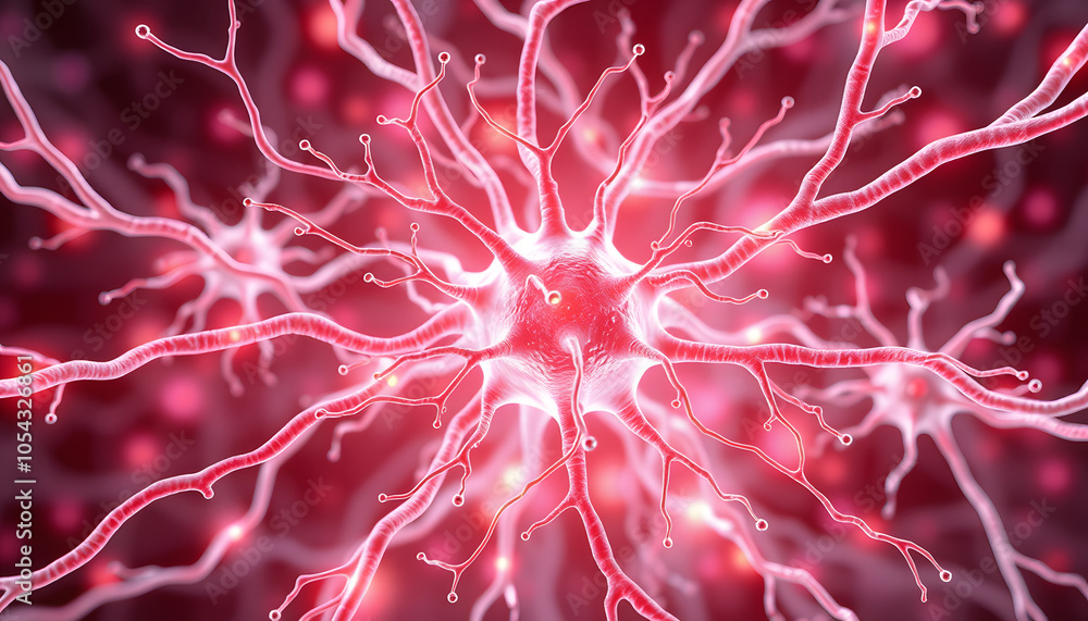 Neuronal network with electrical activity of neuron cells 3D rendering ...