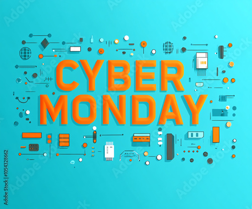 2d illustration for cyber monday on turquoise background text 