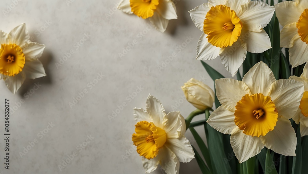 Fototapeta premium Daffodil flower border on white