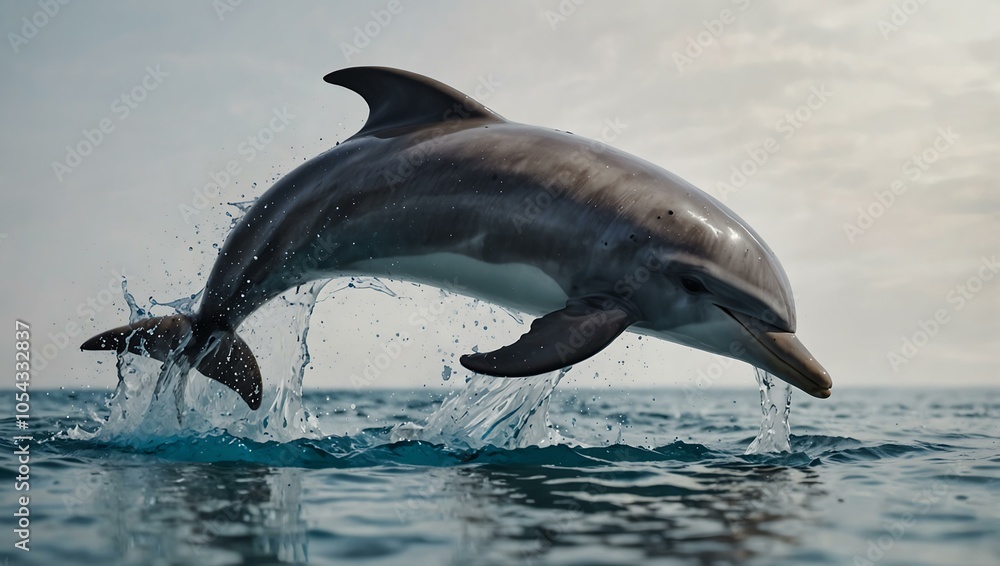 Obraz premium Dolphin jumping with splashes, isolated on white.