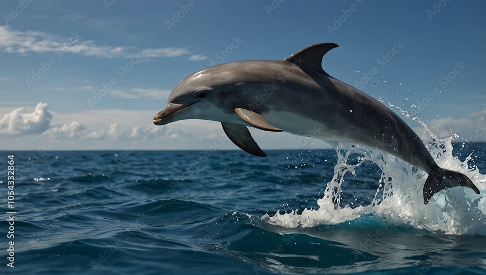 Dolphin leaping above the water, vibrant blues and joyful. Dolphin leaping above the water, vibrant blues and joyful.