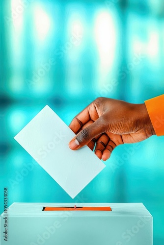 Get out the vote Closeup of a hand dropping a ballot into a voting box, voting, civic participation photo